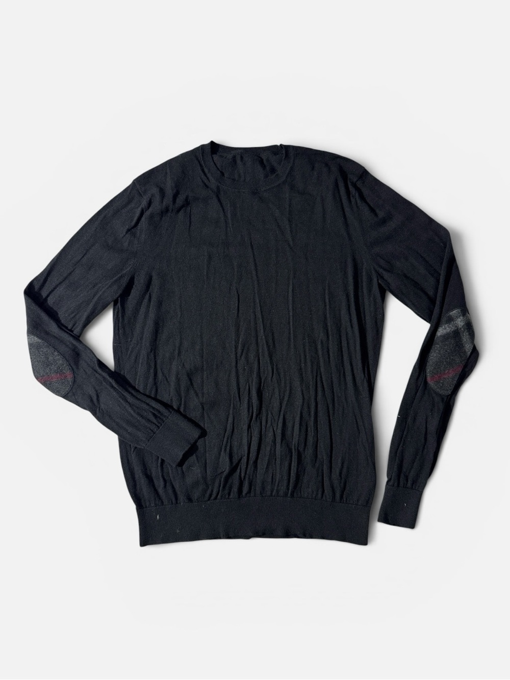 Burberry mens L Large black solid 50/50 cotton cashmere crewneck sweater